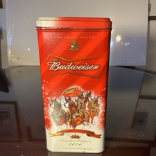 Budweiser 2006,, limited edition 4 empty bottles, in a Christmas tin    coasters picture