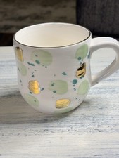 Anthropologie Coffee Mug Green & Gold Dots Suite One Studio picture