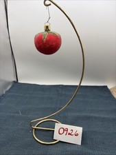 Vintage Frosted Glass Tomato Ornament With Textured Glitter Dusted Stem picture