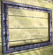 HUGE Vtg Mid-Century MEXICAN HAND CARVED Brown Wood Picture Frame 39