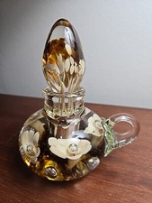 Vintage Joe Rice Blown Glass Perfume Bottle With Stopper And Handle Stamped 1998 picture