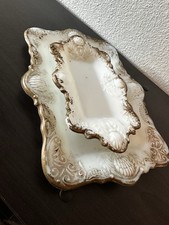 Vintage Mosser Milk Glass Dresser Tray Set - Scrolled Shell Pattern - Marked 