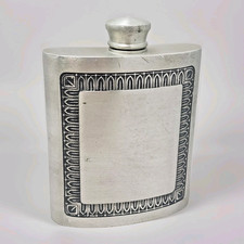 Vintage Selwin Pewter Flask Metal Decorative Front Panel Unengraved Collectible picture