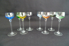 VINTAGE SET OF 8 HANDBLOWN MUTILCOLOR GLASS CRYSTAL STEMMED CORDIAL GLASSES 2 oz picture