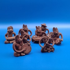 Set of 8 Vintage Mexican Folk Art Terracotta Figurines Musicians Farmer FREESHIP picture