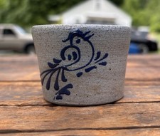 VTG Rockdale Union Stoneware Mini Crock Cobalt Bird picture