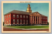 Town Hall Wareham Massachusetts Clock Tower Street View MA Postcard Vtg A10 picture