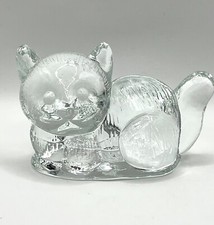 VTG Art Glass Small Textured Clear Glass Cat Kitten Paperweight Figurine 3.5x2.5 picture