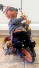 Vintage Bethany Lowe Pumpkin Man on Bike Large Halloween trick or treat picture