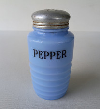 JEANNETTE DELPHITE BLUE GLASS RANGE PEPPER SHAKER w/ ALUMINUM LID picture