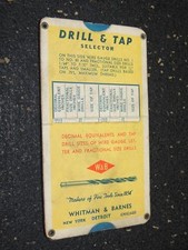 Vintage W&B Whitman & Barnes Tool Drill and Tap Selector Guide Slider picture