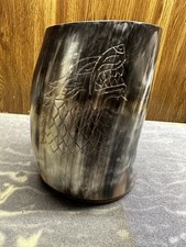 Viking Culture Real Horn Mug Cup-carved Wolf In Horn picture