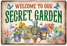 Tin Metal Signs Welcome to Our Secret Garden Sign -Metal Garden Plaque for Women picture