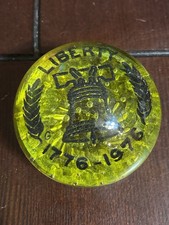 Vintage 1776-1976 Liberty Bell Bicentennial Paperweight Yellow Glass picture