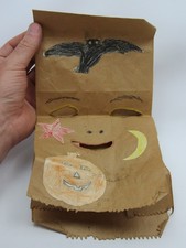 1910s Halloween Paper Bag Costume Mask Antique Black Cat Bat 1920s Child School picture