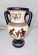 Adis Anastasiades Greek Amphora Vase Black White Ceramic Warrior Motif 5.75 In picture
