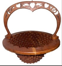 Vintage  Fun Large Wood Scroll Saw Carved Basket Hearts  picture