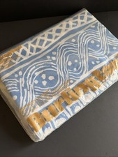 Vtg NOS Burlington House Batik Twin Flat Sheet Blue White Boho Graphic picture