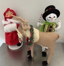3 ANNALEE Christmas Dolls Jolly Lolli Snowman Christmas Wreath Caribou Mrs Claus picture