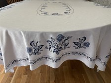 Vintage Blue Danube Tablecloth Onion Print Sunweave Linens Brazil 80 x 63” EUC picture
