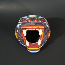 Colorful Beaded Jaguar Skull Sculpture, Handmade in Mexico, One of a Kind Art picture
