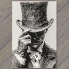 POSTCARD Faceless Gentleman Top Hat Creepy Surreal Horror Gothic Dark Portrait picture