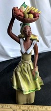 Vintage Jamaican Terracotta Lady Figurine Hand Painted Folk Art Pottery Statue picture