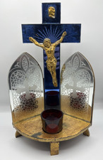 Vintage Jaywood Catholic Home Altar Blue Mirror Crucifix Last Rites INRI picture