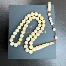 White Pressed Amber Style Misbaha Tasbih with Tamlika 37g | 10mm | 45 beads picture