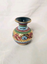 Alberobello Italian Pottery Hand Painted Etched Small Vase Italy 3.25