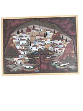 Angelos Tsakirakis Style Greek Framed Wall Art Tile Plaque Terracotta MCM Signed picture