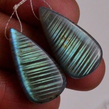 33Cts  Natural Labradorite Gemstone Cabochon Side Drill Earrings 22x10mm #P2719 picture