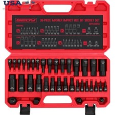 36-Piece Hex Bit Impact Socket Set SAE Metric W/ 4 Adapters Cr-V Steel New picture