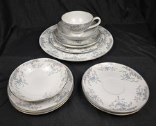 12 Piece Imperial China W. Dalton Seville Japan Blue Rose, Gray Scrolls Dish Set picture