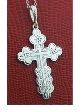 Russian Orthodox Silver Three Bar Cross ICXC JESUS CHRIST for Man or Women picture