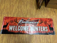 Budweiser Welcome Hunters Banner 60x20 Hunting Decor Sign, Deer Camp Beer Banner picture