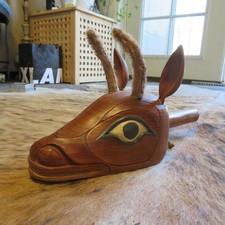 Pacific Northwest Indigenous Style Carved Wood Deer Dance Stick Rattle Effigy picture