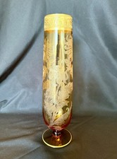 Vintage Cambridge Glass Co. vase golden crusted chrysanthemum etching 1920s/1930 picture