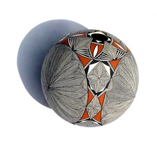 Sarah Garcia Acoma Pueblo Fine Line Pottery Seed Jar Spherical Clay Pot Vase XL picture