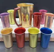 Vintage Regal Ware Mid Century Aluminum Pitcher Gold Tone With Variety Of Cups picture