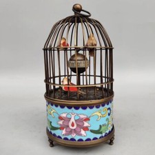 Cloisonne Brass Mechanical Clock Three Bird Moving Alarm Clock Function FL023 picture
