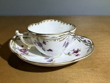 Antique SAXE Germany Porcelain Demitasse Cup Saucer Floral Gold Gilt picture