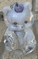 Fenton Bear Figurine Hand Painted Floral Purple Flowers Iridized Glass M Young picture