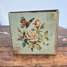 Vintage 1940s-50s Douwe Egberts Pickwick Tea Tin Floral Hinged Made in England picture