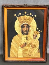 Polish Wheat Straw Art, Black Madonna. Our Lady Of Czestochowa, 1978. Framed. picture