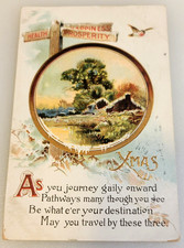 XMAS (Original Circa 1910 ANTIQUE) Christmas HOLIDAY Winter Lake Scene POST CARD picture