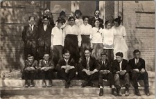 RPPC School Class Photo Angry Creepy Kids Side Eyes Not Excited Postcard W7 picture