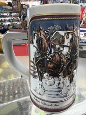 1989 Budweiser Holiday Beer Stein – Clydesdales Winter Scene – Ceramarte Brazil picture