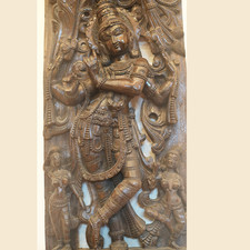 Rare Hand Craved Wooden Lord Krishna w/Gopies Wall Pannel Décor 59