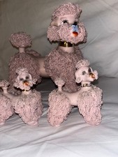 Large 1950s Vintage Pink Spaghetti Poodle Porcelain Figurine Two Puppies Kreiss? picture